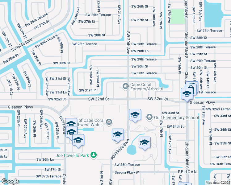 map of restaurants, bars, coffee shops, grocery stores, and more near 3123 Southwest 21st Place in Cape Coral