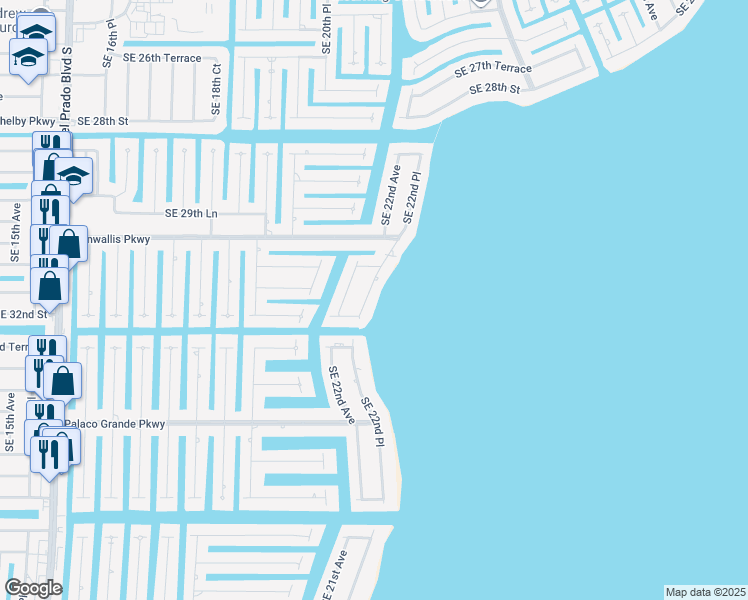 map of restaurants, bars, coffee shops, grocery stores, and more near 3127 Southeast 22nd Place in Cape Coral
