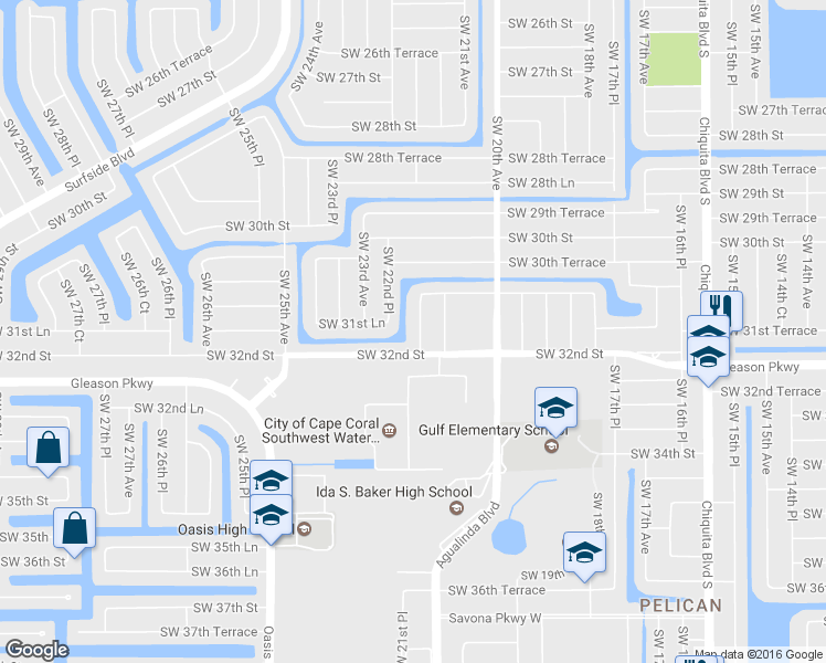map of restaurants, bars, coffee shops, grocery stores, and more near 3126 Southwest 22nd Avenue in Cape Coral