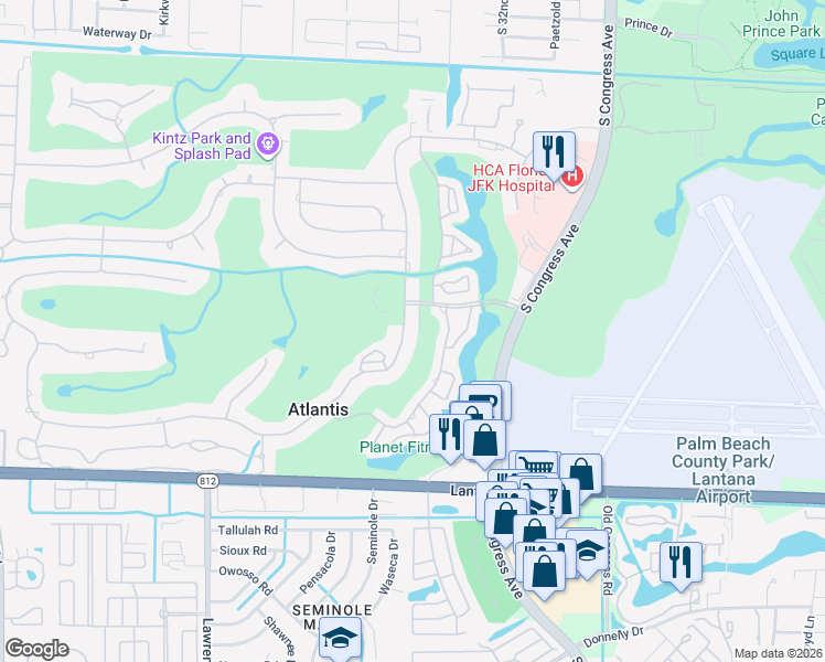 map of restaurants, bars, coffee shops, grocery stores, and more near 332 Orange Tree Drive in Atlantis