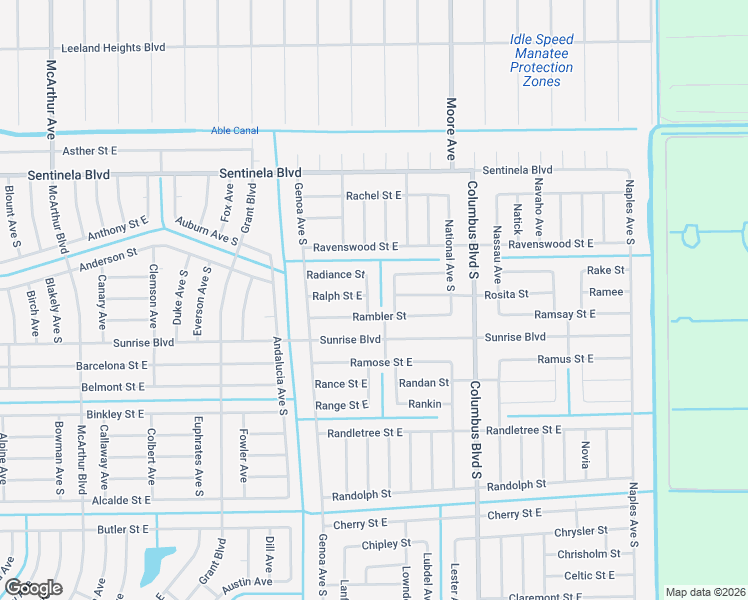 map of restaurants, bars, coffee shops, grocery stores, and more near 157 Naomi Avenue South in Lehigh Acres