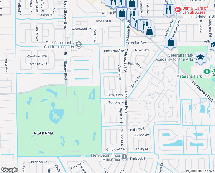 map of restaurants, bars, coffee shops, grocery stores, and more near 23 Abaco Street in Lehigh Acres
