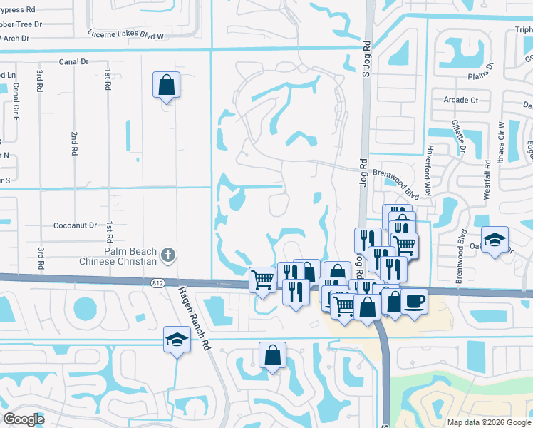 map of restaurants, bars, coffee shops, grocery stores, and more near 5466 San Marino Way in Lake Worth