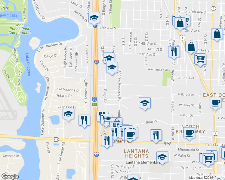 map of restaurants, bars, coffee shops, grocery stores, and more near 1300 Gateway Drive in Lantana