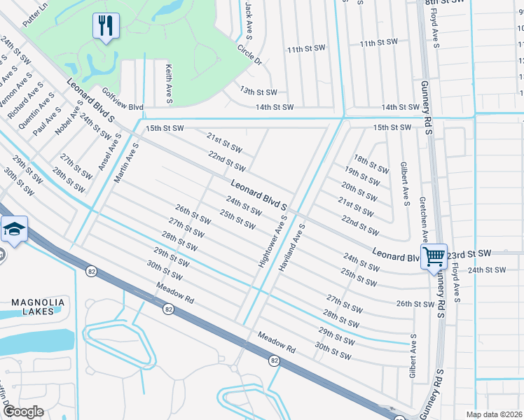 map of restaurants, bars, coffee shops, grocery stores, and more near 4616 24th Street Southwest in Lehigh Acres