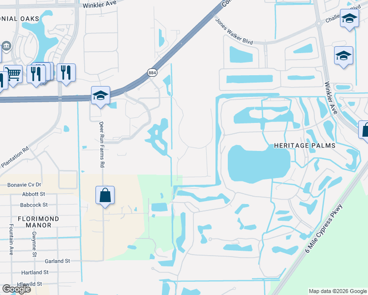 map of restaurants, bars, coffee shops, grocery stores, and more near 4722 Crested Eagle Lane in Fort Myers