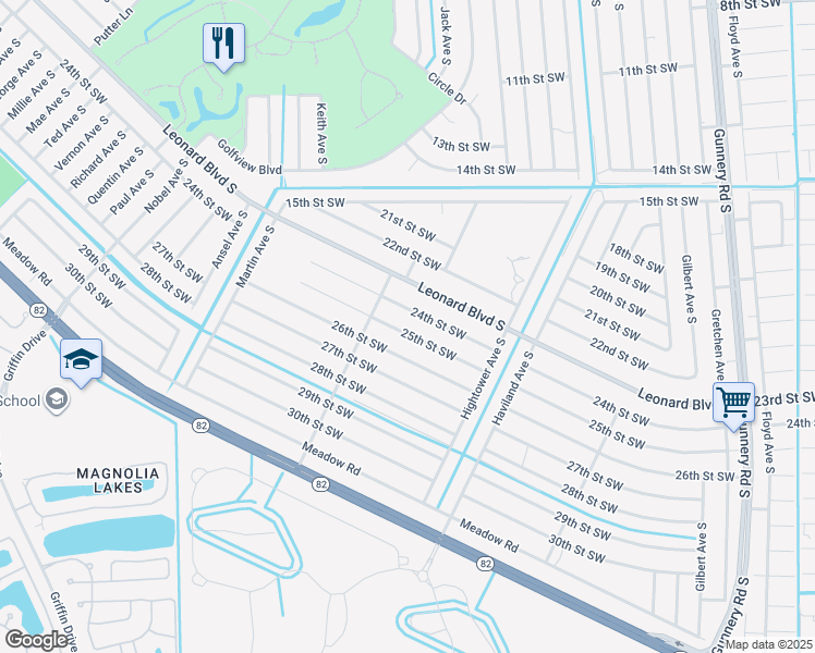 map of restaurants, bars, coffee shops, grocery stores, and more near 4649 25th Street Southwest in Lehigh Acres