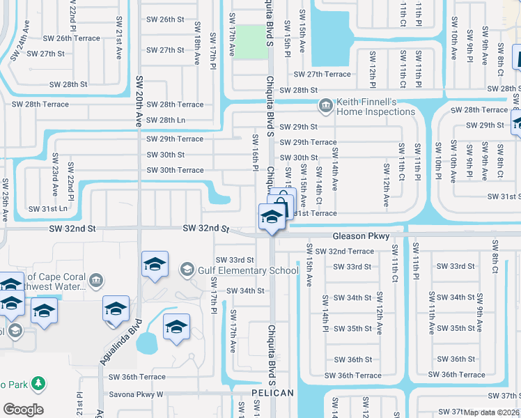 map of restaurants, bars, coffee shops, grocery stores, and more near 3128 Southwest 16th Place in Cape Coral
