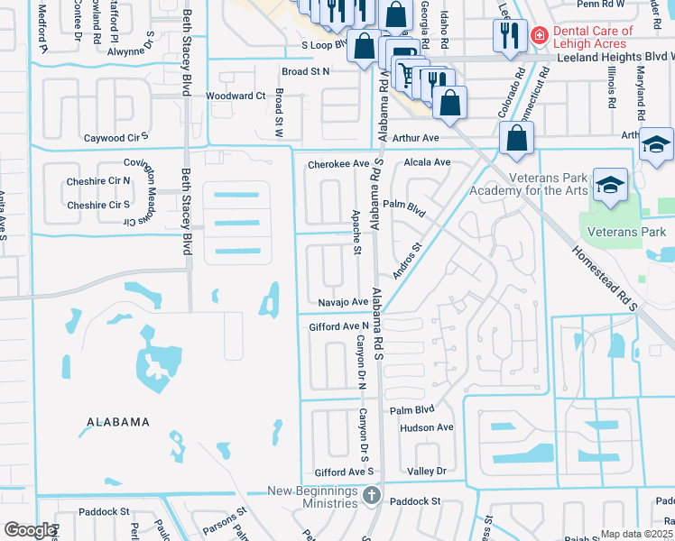 map of restaurants, bars, coffee shops, grocery stores, and more near 19 Abaco Street in Lehigh Acres