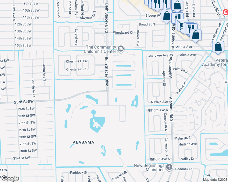 map of restaurants, bars, coffee shops, grocery stores, and more near 9335 Aegean Circle in Lehigh Acres