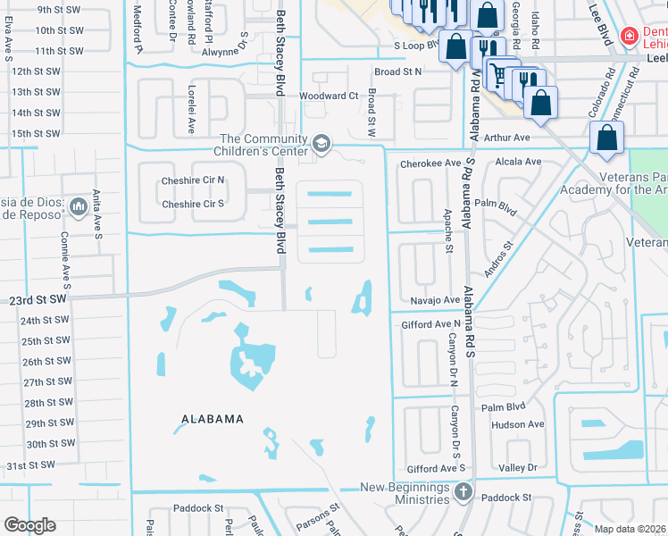 map of restaurants, bars, coffee shops, grocery stores, and more near 9299 Aegean Circle in Lehigh Acres