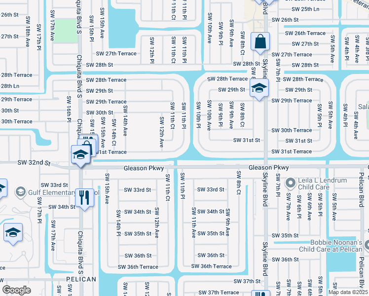map of restaurants, bars, coffee shops, grocery stores, and more near 3049 Southwest 11th Place in Cape Coral
