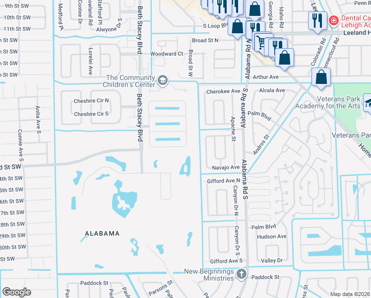 map of restaurants, bars, coffee shops, grocery stores, and more near 9261 Aegean Circle in Lehigh Acres
