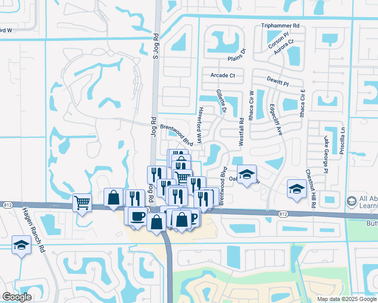 map of restaurants, bars, coffee shops, grocery stores, and more near 5721 Wingham Way in Lake Worth