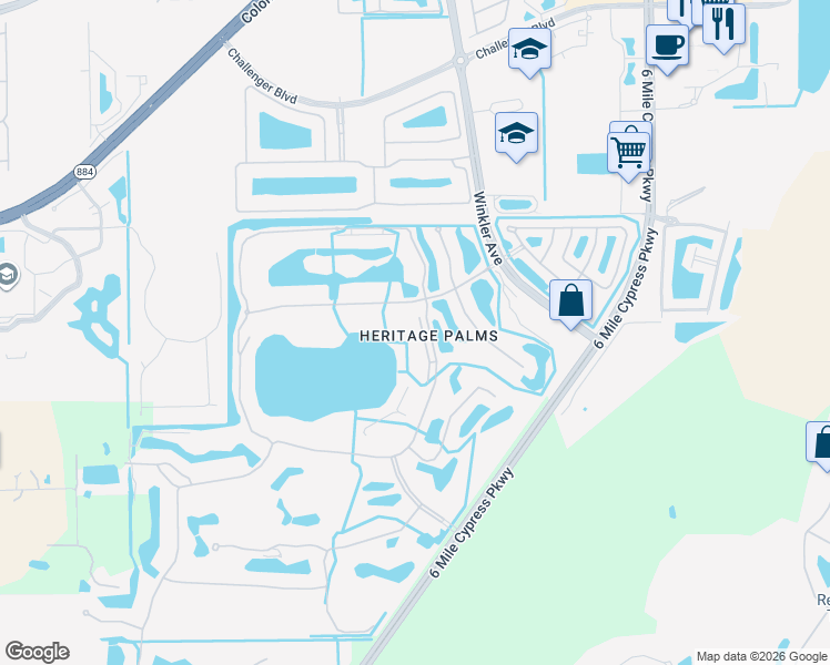 map of restaurants, bars, coffee shops, grocery stores, and more near 10370 Washingtonia Palm Way in Fort Myers