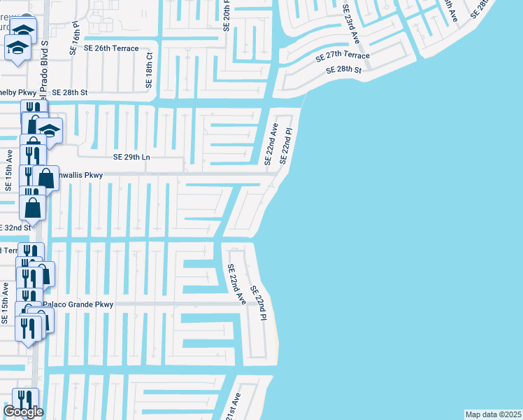map of restaurants, bars, coffee shops, grocery stores, and more near 3127 Southeast 22nd Place in Cape Coral