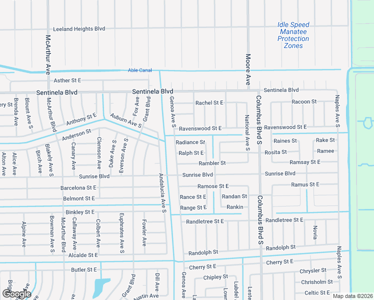 map of restaurants, bars, coffee shops, grocery stores, and more near 1114 Ralph Street East in Lehigh Acres
