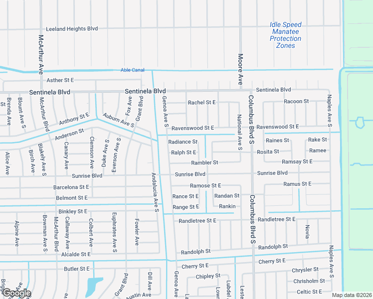 map of restaurants, bars, coffee shops, grocery stores, and more near 1114 Ralph Street East in Lehigh Acres