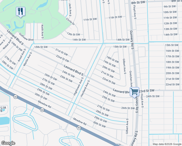 map of restaurants, bars, coffee shops, grocery stores, and more near 4556 Leonard Boulevard South in Lehigh Acres