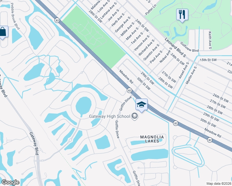 map of restaurants, bars, coffee shops, grocery stores, and more near 12777 Kentwood Avenue in Fort Myers