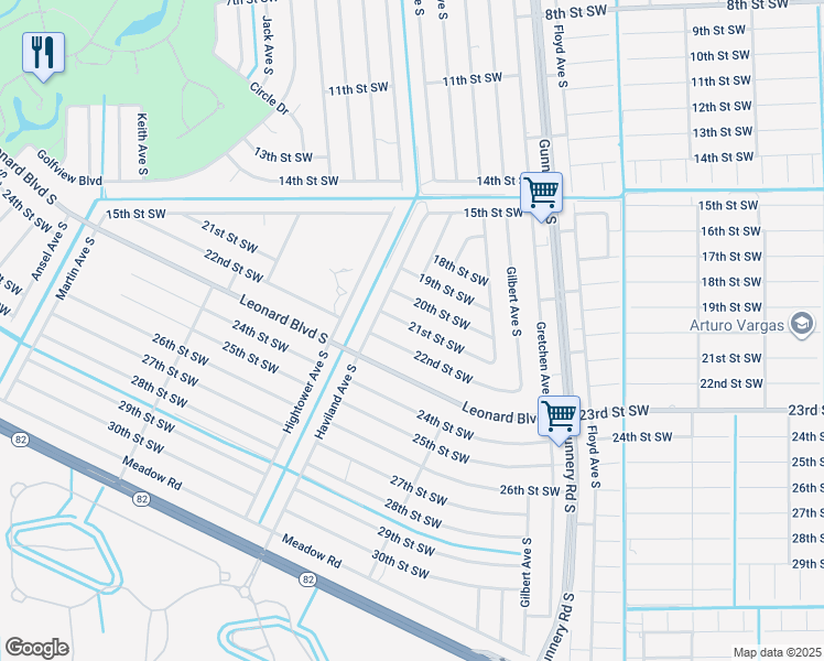 map of restaurants, bars, coffee shops, grocery stores, and more near 4536 22nd Street Southwest in Lehigh Acres