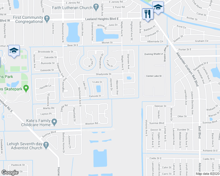 map of restaurants, bars, coffee shops, grocery stores, and more near 212 Jayview Drive in Lehigh Acres