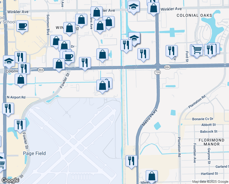 map of restaurants, bars, coffee shops, grocery stores, and more near 2775 North Airport Road in Fort Myers