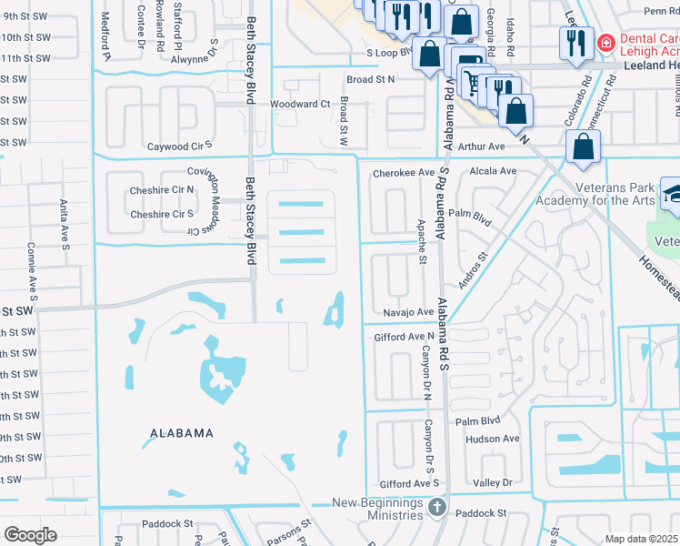 map of restaurants, bars, coffee shops, grocery stores, and more near 9261 Aegean Circle in Lehigh Acres