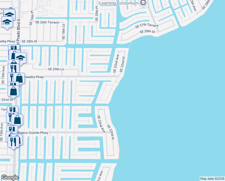 map of restaurants, bars, coffee shops, grocery stores, and more near 3127 Southeast 22nd Place in Cape Coral