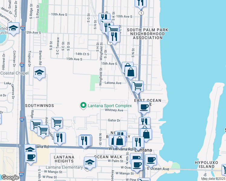 map of restaurants, bars, coffee shops, grocery stores, and more near 705 Latona Avenue in Lake Worth