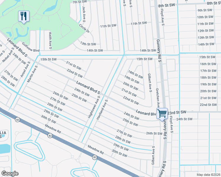 map of restaurants, bars, coffee shops, grocery stores, and more near 2100 Haviland Avenue South in Lehigh Acres