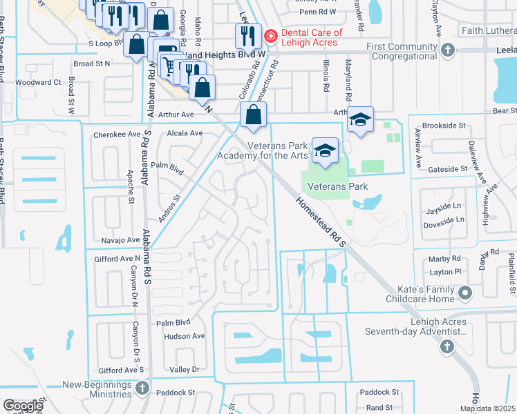 map of restaurants, bars, coffee shops, grocery stores, and more near 8 Aztec Lily Lane in Lehigh Acres