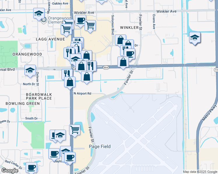 map of restaurants, bars, coffee shops, grocery stores, and more near 2310 N Airport Rd in Fort Myers