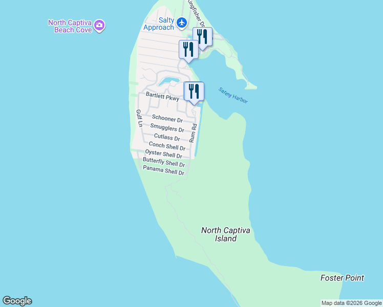 map of restaurants, bars, coffee shops, grocery stores, and more near 4430 Conch Shell Drive in Captiva