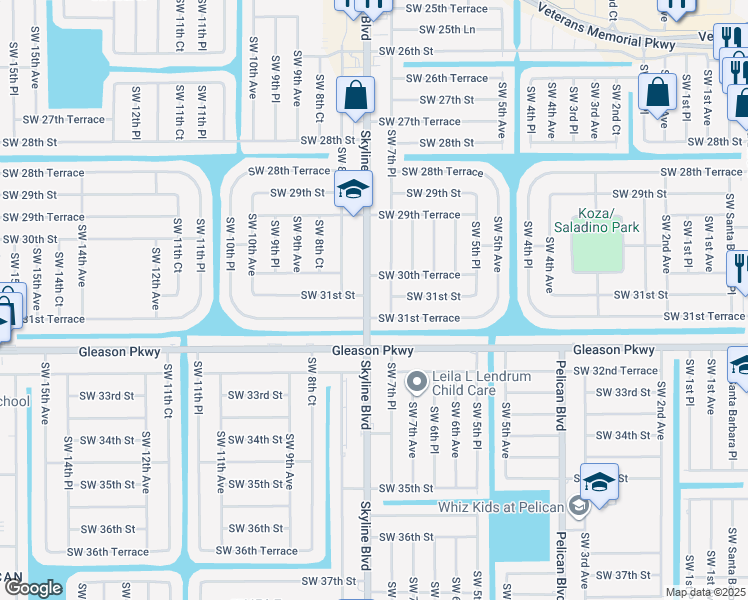map of restaurants, bars, coffee shops, grocery stores, and more near 3101 Skyline Boulevard in Cape Coral