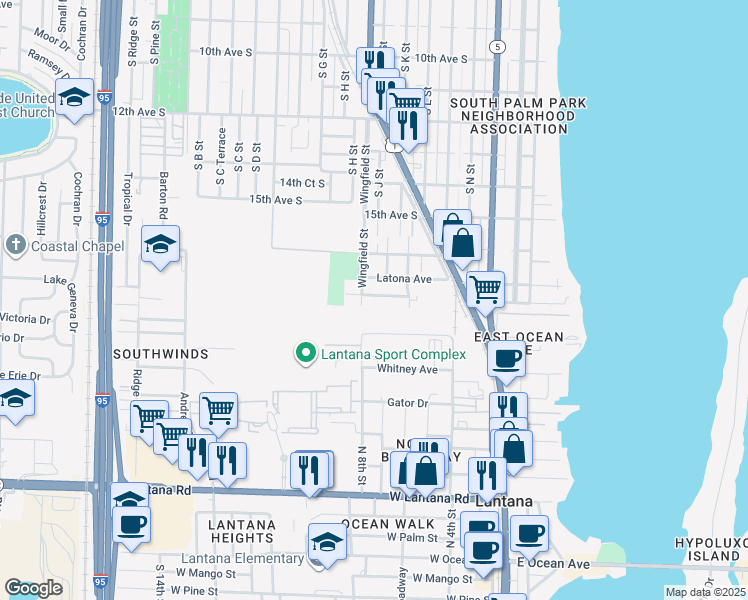 map of restaurants, bars, coffee shops, grocery stores, and more near 824 Truman Street in Lake Worth