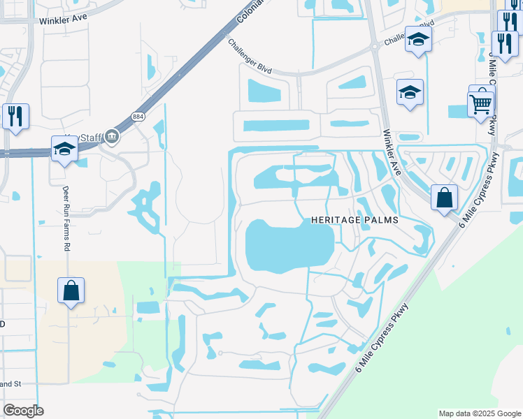 map of restaurants, bars, coffee shops, grocery stores, and more near I Queen Palm Lane in Fort Myers