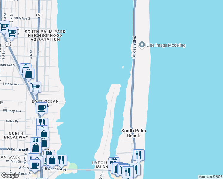 map of restaurants, bars, coffee shops, grocery stores, and more near 1219 North Atlantic Drive in Lantana