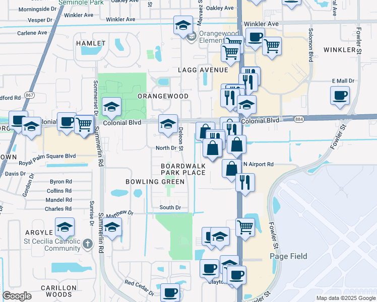 map of restaurants, bars, coffee shops, grocery stores, and more near 4637 Deleon Street in Fort Myers