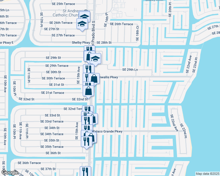 map of restaurants, bars, coffee shops, grocery stores, and more near 3013 Southeast 17th Avenue in Cape Coral