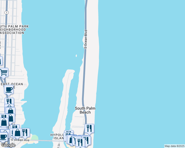 map of restaurants, bars, coffee shops, grocery stores, and more near 3456 South Ocean Boulevard in Palm Beach