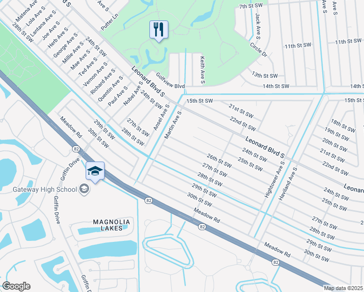 map of restaurants, bars, coffee shops, grocery stores, and more near 4745 26th Street in Lehigh Acres