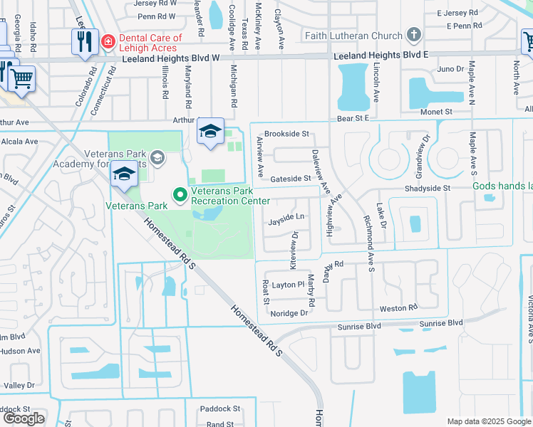 map of restaurants, bars, coffee shops, grocery stores, and more near 204 Tree Swallow Court in Lehigh Acres