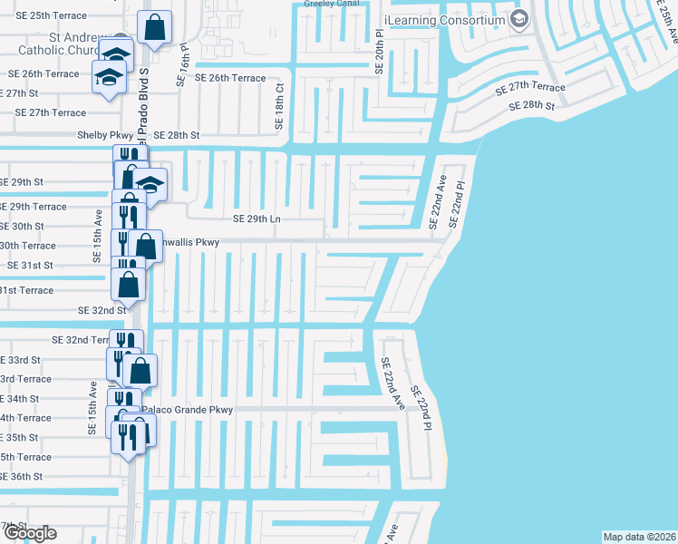 map of restaurants, bars, coffee shops, grocery stores, and more near 1932 Southeast 31st Street in Cape Coral