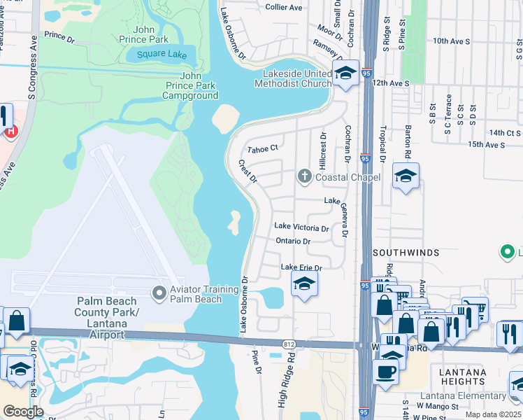 map of restaurants, bars, coffee shops, grocery stores, and more near 5162 Lake Osborne Drive in Lake Worth