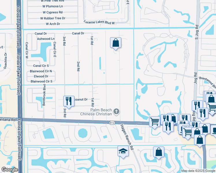 map of restaurants, bars, coffee shops, grocery stores, and more near 5516 Colbright Road in Lake Worth