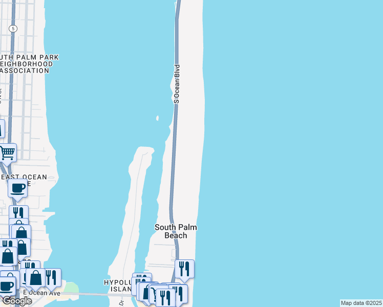 map of restaurants, bars, coffee shops, grocery stores, and more near 3456 South Ocean Boulevard in Palm Beach