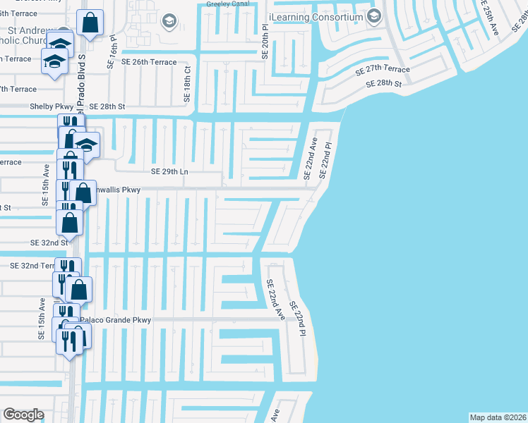 map of restaurants, bars, coffee shops, grocery stores, and more near 3109 Southeast 20th Place in Cape Coral