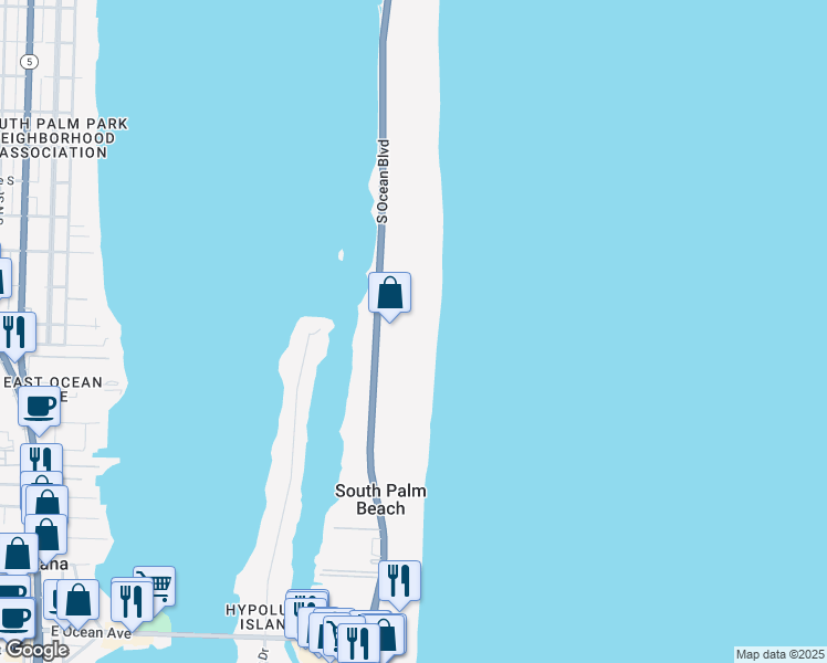 map of restaurants, bars, coffee shops, grocery stores, and more near 3456 South Ocean Boulevard in Palm Beach