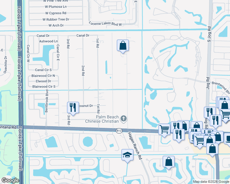 map of restaurants, bars, coffee shops, grocery stores, and more near 5516 Colbright Road in Lake Worth